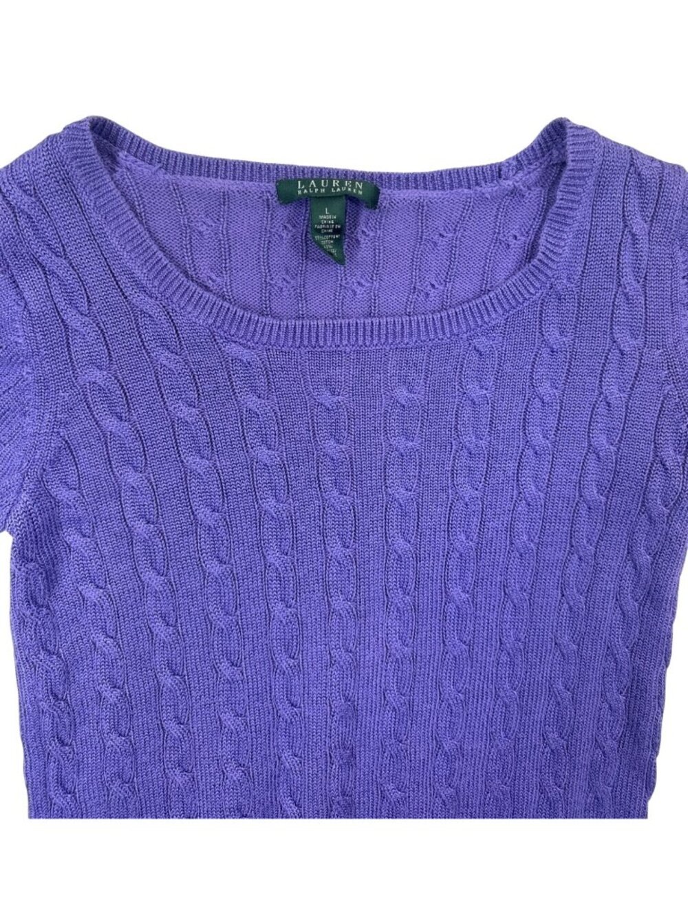 Lauren Ralph Lauren Women's L Purple Cable Knit Short Sleeve Sweater Preppy - Picture 2 of 8